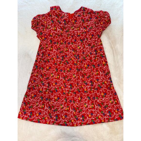 Other - Vintage Handmade Red Floral Peter Pan Collar Girls Dress size 2/3